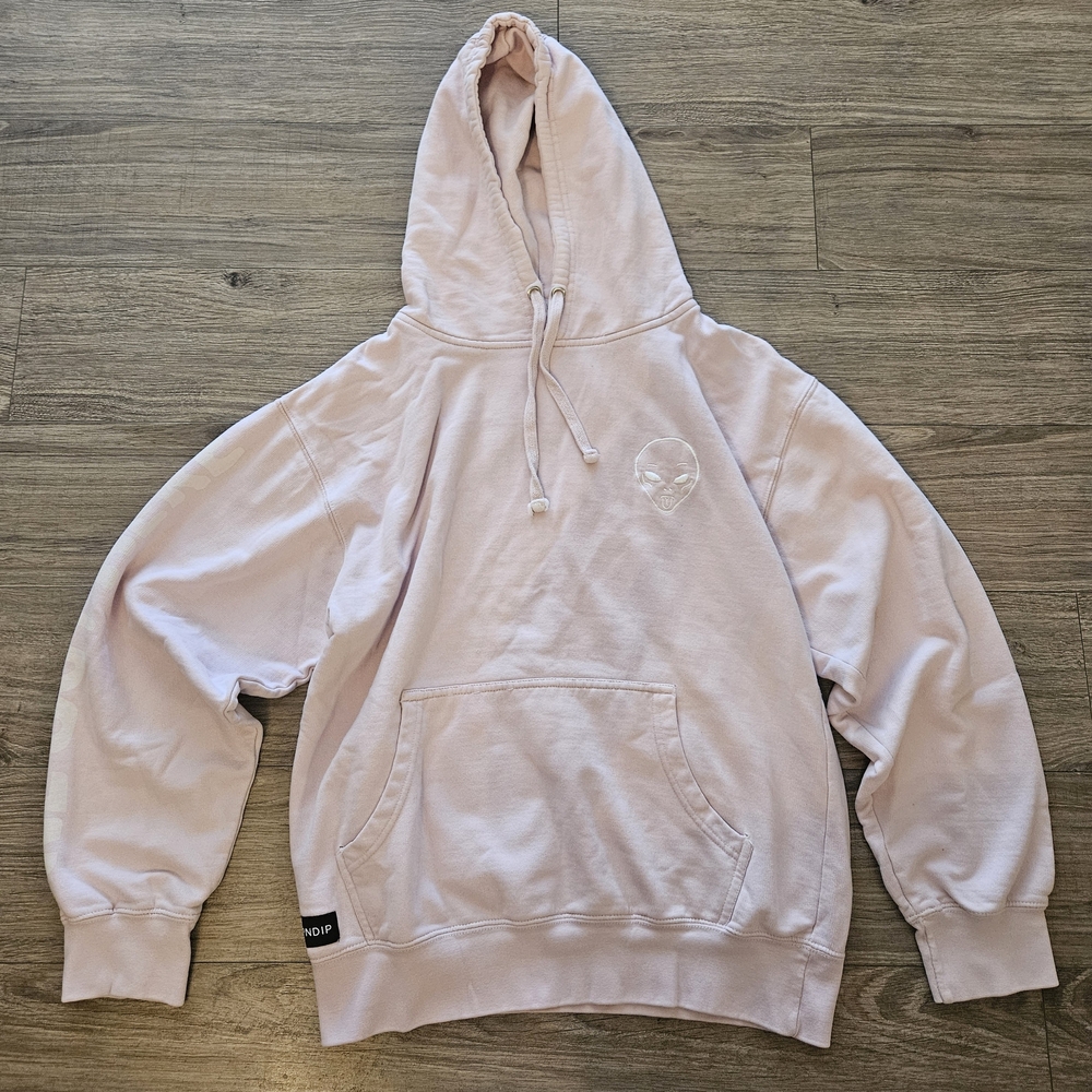 Ripndip Men's‎ Medium Pale Pink Hoodie with Subtle Alien Embroidery